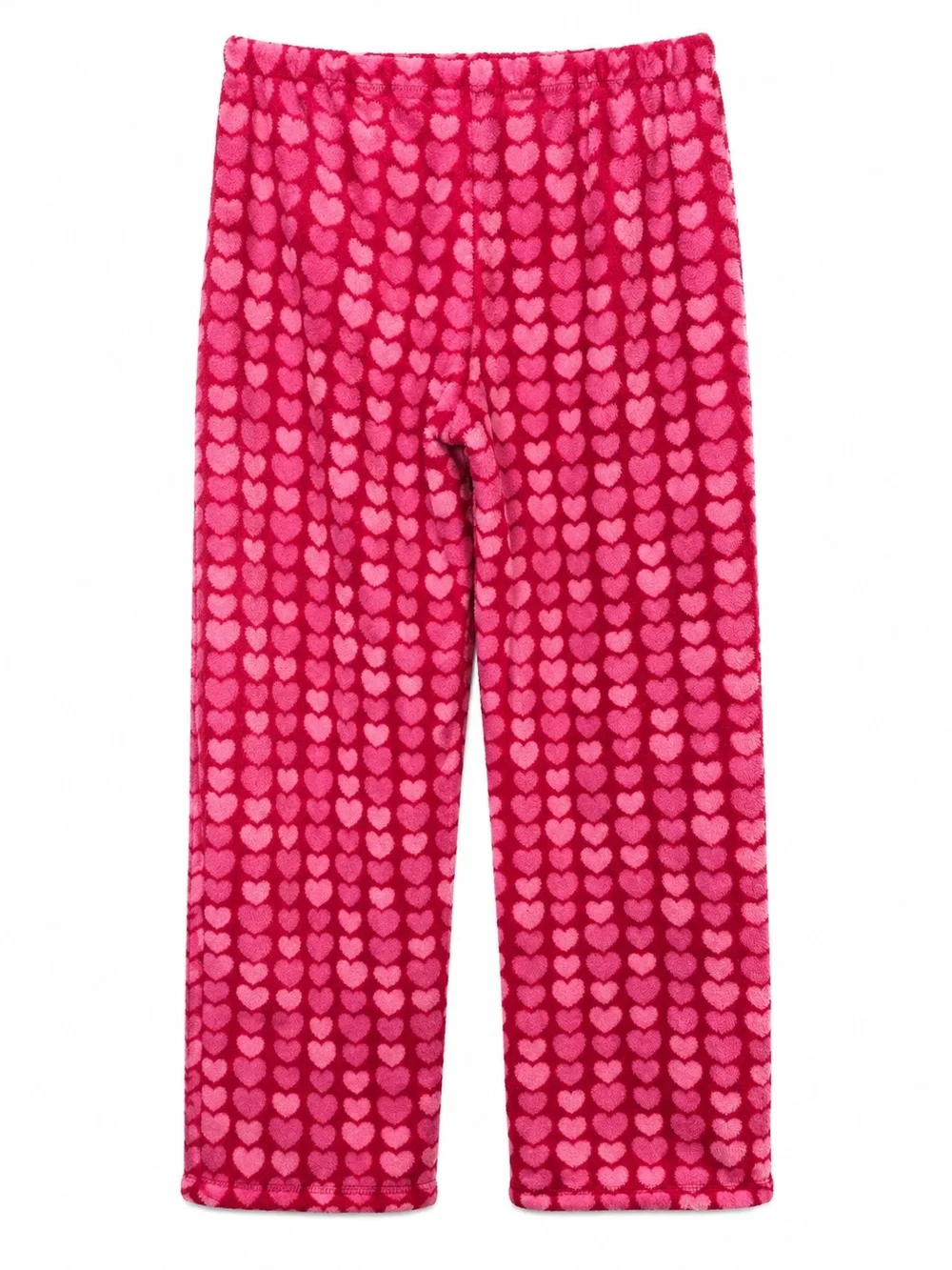 Love Is Heart Print Plush Fleece Pajama Lounge Pants Pink M 8-10